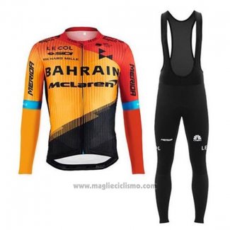 2020 Abbigliamento Ciclismo Bahrain McLaren Arancione Nero Manica Lunga e Salopette