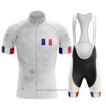 2020 Abbigliamento Ciclismo Campione Francia Bianco Manica Corta e Salopette