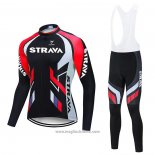 2021 Abbigliamento Ciclismo STRAVA Rosso Nero Manica Lunga e Salopette