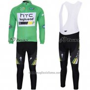 2011 Abbigliamento Ciclismo HTC Highroad Verde e Bianco Manica Lunga e Salopette