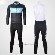 2011 Abbigliamento Ciclismo Sky Nero e Celeste Manica Lunga e Salopette