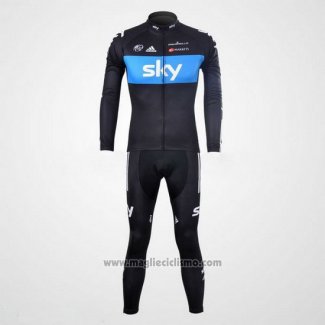 2012 Abbigliamento Ciclismo Sky Nero e Celeste Manica Lunga e Salopette