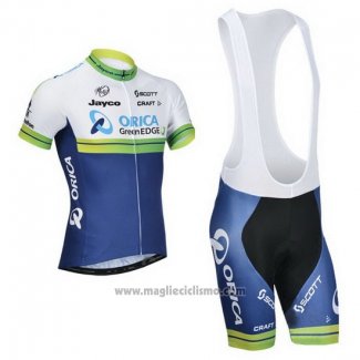 2014 Abbigliamento Ciclismo Orica GreenEDGE Bianco e Blu Manica Corta e Salopette