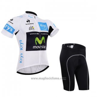 2015 Abbigliamento Ciclismo Movistar Lider Bianco Manica Corta e Salopette