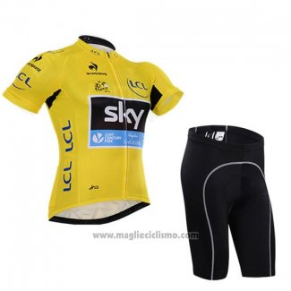 2015 Abbigliamento Ciclismo Sky Lider Giallo Manica Corta e Salopette