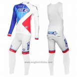 2016 Abbigliamento Ciclismo FDJ Bianco e Blu Manica Lunga e Salopette