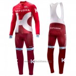 2016 Abbigliamento Ciclismo Katusha Alpecin Bianco e Rosso Manica Lunga e Salopette