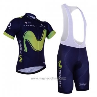 2017 Abbigliamento Ciclismo Movistar Nero Manica Corta e Salopette