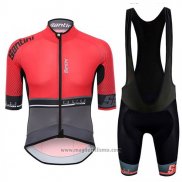 2017 Abbigliamento Ciclismo Santini Photon Rosso e Grigio Manica Corta e Salopette