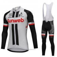 2018 Abbigliamento Ciclismo Sunweb Grigio e Nero Manica Lunga e Salopette