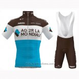 2019 Abbigliamento Ciclismo Ag2r La Mondiale Marrone Bianco Blu Manica Corta e Salopette