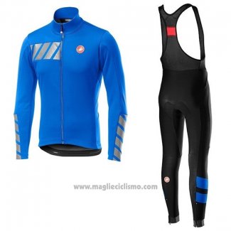 2019 Abbigliamento Ciclismo Castelli Raddoppia 2 Blu Argentato Manica Lunga e Salopette