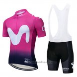 2019 Abbigliamento Ciclismo Movistar Nero Rosa Manica Corta e Salopette