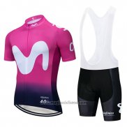 2019 Abbigliamento Ciclismo Movistar Nero Rosa Manica Corta e Salopette