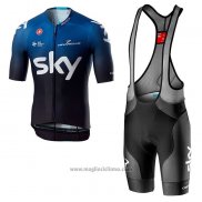 2019 Abbigliamento Ciclismo Sky Aero Nero Blu Manica Corta e Salopette