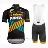 2019 Abbigliamento Ciclismo Telenet Fidea Nero Giallo Blu Manica Corta e Salopette