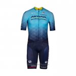 2022 Abbigliamento Ciclismo Astana Blu Giallo Manica Corta e Salopette