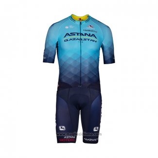 2022 Abbigliamento Ciclismo Astana Blu Giallo Manica Corta e Salopette