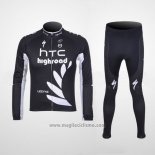 2011 Abbigliamento Ciclismo HTC Highroad Nero e Bianco Manica Lunga e Salopette
