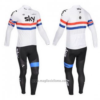 2013 Abbigliamento Ciclismo Sky Campione Regno Unito Bianco Manica Lunga e Salopette