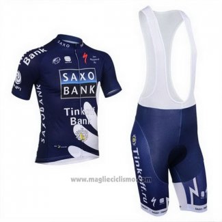 2013 Abbigliamento Ciclismo Tinkoff Saxo Bank Blu e Bianco Manica Corta e Salopette