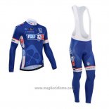 2014 Abbigliamento Ciclismo FDJ Blu Manica Lunga e Salopette