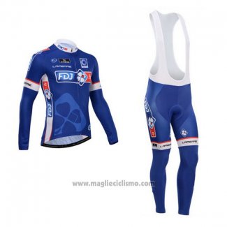 2014 Abbigliamento Ciclismo FDJ Blu Manica Lunga e Salopette