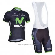 2014 Abbigliamento Ciclismo Movistar Nero Manica Corta e Salopette