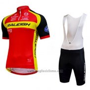 2014 Abbigliamento Ciclismo Raleigh Nero e Rosso Manica Corta e Salopette