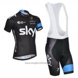 2014 Abbigliamento Ciclismo Sky Nero e Bianco Manica Corta e Salopette