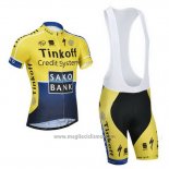 2014 Abbigliamento Ciclismo Tinkoff Saxo Bank Blu e Giallo Manica Corta e Salopette