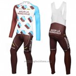 2016 Abbigliamento Ciclismo Ag2rla Bianco e Marrone Manica Lunga e Salopette