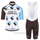 2017 Abbigliamento Ciclismo Ag2r Marrone e Bianco Manica Corta e Salopette