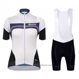 2017 Abbigliamento Ciclismo Donne Santini Queen Of The Mountains Bianco Manica Corta e Salopette