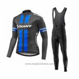 2017 Abbigliamento Ciclismo Giant Blu e Grigio Manica Lunga e Salopette