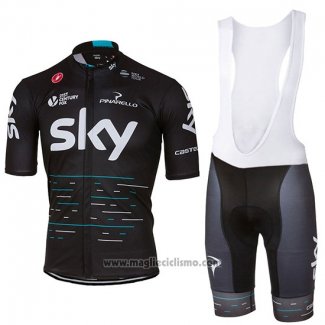 2017 Abbigliamento Ciclismo Sky Nero Manica Corta e Salopette