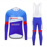 2019 Abbigliamento Ciclismo Direct Energie Blu Bianco Manica Lunga e Salopette