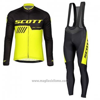 2019 Abbigliamento Ciclismo Scott Nero Giallo Manica Lunga e Salopette