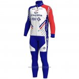 2020 Abbigliamento Ciclismo Groupama-FDJ Bianco Scuro Blu Rosso Manica Lunga e Salopette