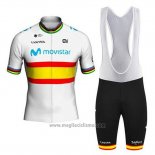 2020 Abbigliamento Ciclismo Movistar Campione Spagna Manica Corta e Salopette