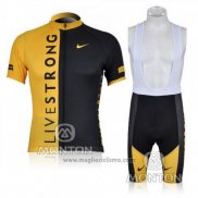 2009 Abbigliamento Ciclismo Livestrong Nero e Giallo Manica Corta e Salopette