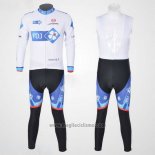 2010 Abbigliamento Ciclismo FDJ Bianco e Celeste Manica Lunga e Salopette