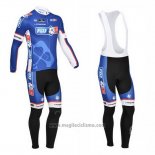 2013 Abbigliamento Ciclismo FDJ Blu Manica Lunga e Salopette