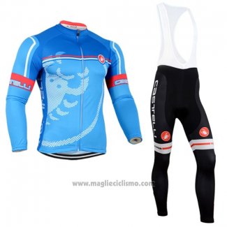 2014 Abbigliamento Ciclismo Castelli Rosso Celeste Manica Lunga e Salopette