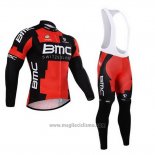 2015 Abbigliamento Ciclismo BMC Nero e Rosso Manica Lunga e Salopette