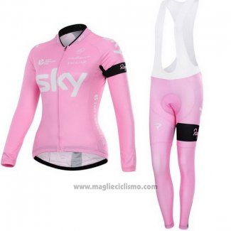 2015 Abbigliamento Ciclismo Donne Sky Fuxia Manica Lunga e Salopette