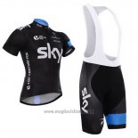 2015 Abbigliamento Ciclismo Sky Celeste e Nero Manica Corta e Salopette