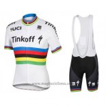 2016 Abbigliamento Ciclismo UCI Mondo Campione Tinkoff Bianco Manica Corta e Salopette