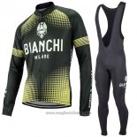 2017 Abbigliamento Ciclismo Bianchi Milano Ml Nero e Giallo Manica Lunga e Salopette