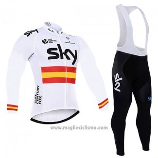 2017 Abbigliamento Ciclismo Sky Campione Spagna Bianco Manica Lunga e Salopette